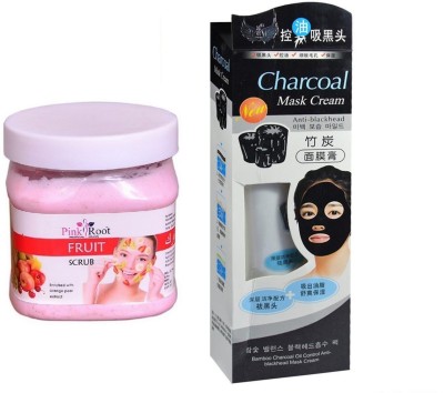 PINKROOT Fruit Scrub 500ml, Charcoal Mask Cream Anti-blackhead(2 Items in the set)