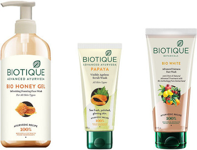 

BIOTIQUE BIO Bio Honey Gel Face Wash, Bio White Advanced Fairness Face Wash, Bio Papaya Visibly Ageles Scrub Wash(Set of 3)