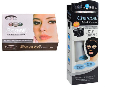 

Pink Root Pearl Facial Kit 83gm, Charcoal Mask Cream Anti-blackhead(Set of 2)
