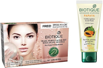 

BIOTIQUE BIO Bio Pearl White Facial Kit, Bio Papaya Exfoliating Face Wash(Set of 2)