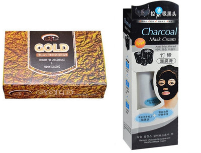 

Pink Root Gold Facial Kit 83gm, Charcoal Mask Cream Anti-blackhead(Set of 2)