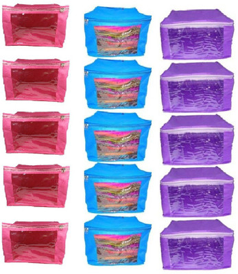 

Addyz Plain Combo of 15 Pieces High Quality Multipurpose Ladies Large 10inch Non - Woven saree Cover 5pcs Pink, 5pcs Blue, 5 Purple Color Salwar Suit Kamiz Cover Up to 10 - 12 Saree or Salwar in Each Saree Storage Bag Garment Cover(Blue, Pink, Purple)