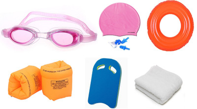 

FACTO POWER MULTICOLOR GOGGLES, CAP WITH EAR, NOSE PLUG, 70 CENTIMER TUBE, ARM FLOTS, KICK BOARD & TOWEL Swimming Kit