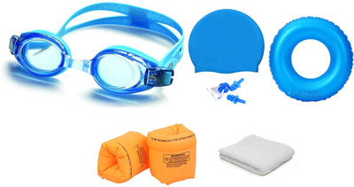 

FACTO POWER ASSORTED COLOR GOGGLES, CAP WITH EAR, NOSE PLUG, 60 CENTIMER TUBE, ARM FLOTS, KICK BOARD & TOWEL Swimming Kit