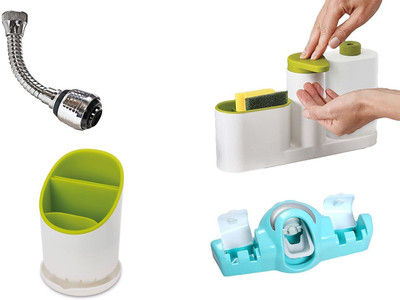 

Continental GTC COMBO of 2 in 1 Automatic Toothpaste Dispenser and Tooth Brush Holder and Sinkbase and Turbo Flex 360 Instant Hands Free Faucet Swivel Spray Sink Hose Faucet hose spray and Cutlery Drainer 2 L Shampoo Dispenser(Multicolor)