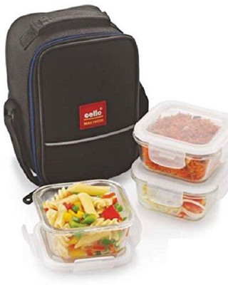 cello Max Fresh Glassy SqaureMate 3 Containers Lunch Box(350 ml)