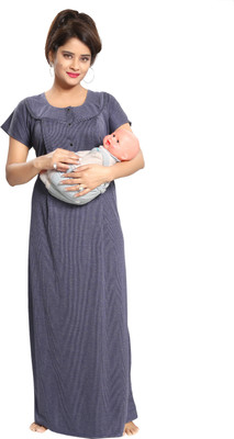 Fabme Women Maternity/Nursing Nighty(Dark Blue)