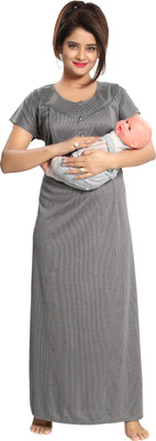 Fabme Women Maternity/Nursing Nighty(Grey)