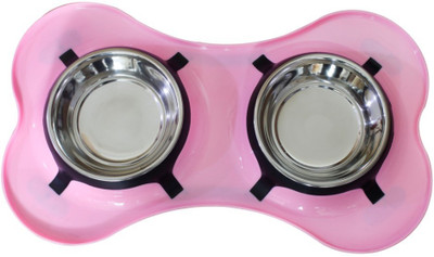 

Benzara Spill Proof Pet Double Diner Pink Bowl Stainless Steel Round Stainless Steel Pet Bowl(800 ml Pink, Black)