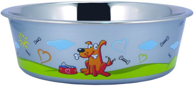 

Benzara Sneaky Dog Design Stainless Steel Fusion Bowl Large Round Stainless Steel Pet Bowl(1600 ml Multicolor)