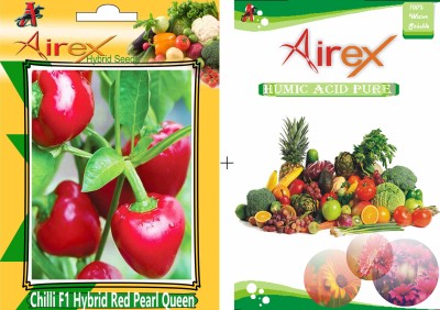 Airex Chilli F1 Hybrid Red pearl Queen Seed + Humic Acid Fertilizer (For Growth of All Plant and Better Responce) 15 gm Humic Acid + Pack Of 30 Seed Per Packet Seed(30 per packet)