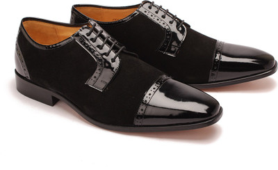 

Drish Leather Patent Cap Toe Derby For Men(Black
