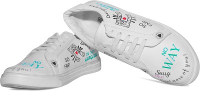 Beonza Handpainted Sneakers For Women(White , 6)