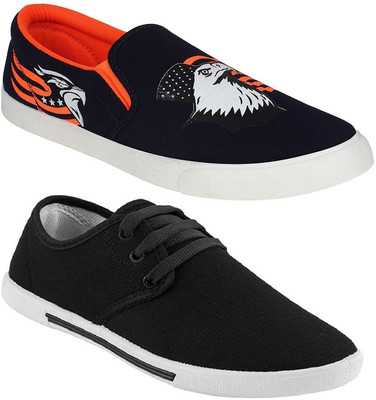 

Pexlo Combo pack of 2 Casual Shoes Sneakers For Men(Multicolor, Black::navy::orange