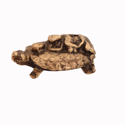 Purpledip Rare Miniature Metallic Statue Tortoise/Turtle With Lord Buddha (11248) Decorative Showpiece  -  2 cm(Brass, Gold)