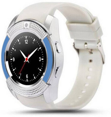 

OWO V8 BLUETOOTH WITH SIM CARD & SD CARD SUPPORT BLUE White Smartwatch(White Strap Free Size)