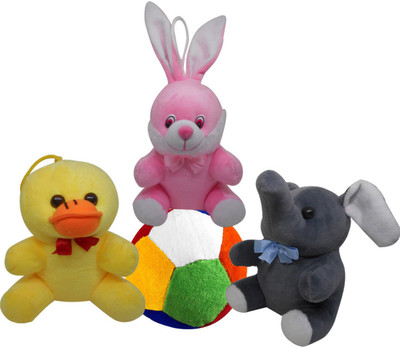 

Natali Traders Stuffed Soft Toy Combo Of 4 Duck, Elephant, Rabbit And Ball - 15 cm(Yellow, Pink, Grey), Grey;pink;yellow