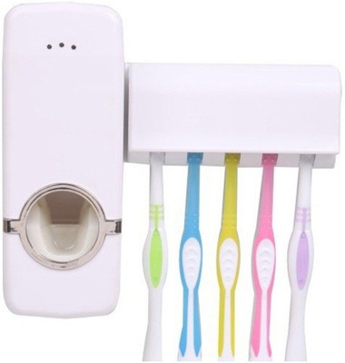 

NP NAVEEN PLASTIC Automatic Toothpaste Dispenser And Tooth Brush Holder Set Plastic Toothbrush Holder(White, Wall Mount)