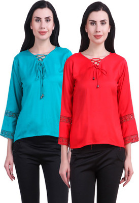 Hardys Casual 3/4 Sleeve Solid Women Multicolor Top Hardys Casual 3/4 Sleeve Solid Women Multicolor Top