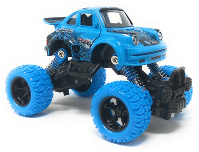 

Akrobo Bigfoot Diecast car with 4 independent suspensions(double pullback) with vibrant colours Blue(Blue)