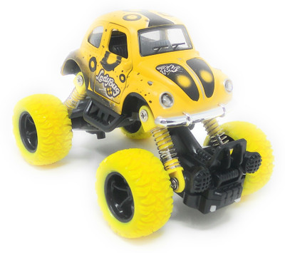 

Akrobo Bigfoot Diecast car with 4 independent suspensions(double pullback) with vibrant colours Yellow(Yellow, black, white)