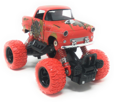 

Akrobo Bigfoot Diecast car with 4 independent suspensions(double pullback) with vibrant colours Maroon(Maroon)