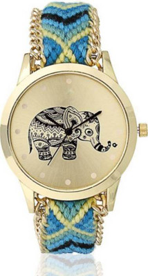 

Septem New Arrival Special collection Elephant Design In Gold Round Diaql And Synthetic Dori Belt Party Wedding | Casual Watch Watch - For Girls