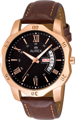 Aurex Brown Dial Day And Date Functioning Analog Watch  - For Men