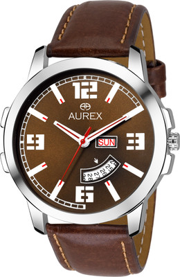 Aurex Brown Dial Day And Date Functioning Analog Watch  - For Men