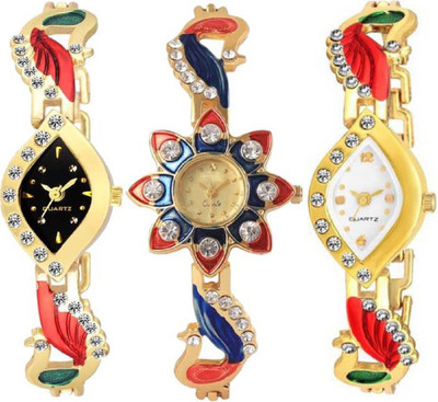 

Miss Perfect Best Combo Pack 3 Stylish Diamond Studded Party-Wedding Style Watch For Girls & Women 01TW010 Watch - For Girls Watch - For Women
