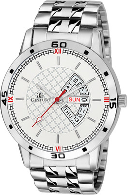 

Gesture 1210- White Day And Date Chain Watch - For Men