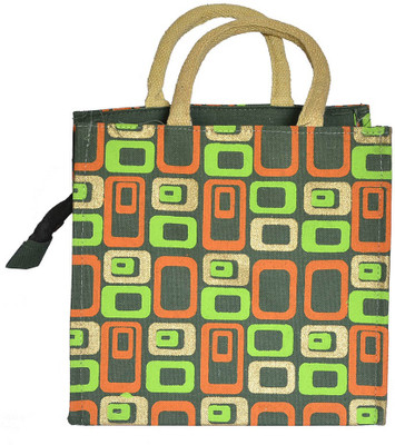 

IMPRESSIONS FOREVER BOTTLE GREEN BOX PRINT JUTE BAG Lunch Bag(Green, 4 L)
