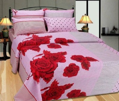SEA HORSE 200 TC Cotton Double Floral Flat Bedsheet(Pack of 1, Pink)