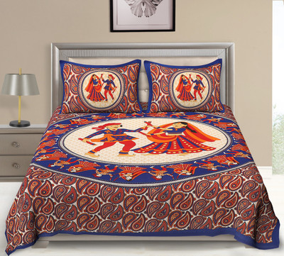 UNIQCHOICE 104 TC Cotton Double Self Design Flat Bedsheet(Pack of 1, Blue)