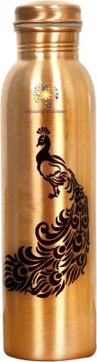 SHANAYA CREATIONS Matt Finish Lacquer Coated Outside , Pure Copper Inside Anti Tarnished Leak Proof Water Bottle with Beautiful Black Peacock Print 1000 ml Bottle(Pack of 1, Brown, Black, Copper)