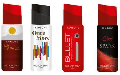 

RAMSONS Deo lA Opale, Once More,Bullet&Cool Spark 40ml Combo 4 Pcs Deodorant Spray - For Men & Women(160 ml, Pack of 4)