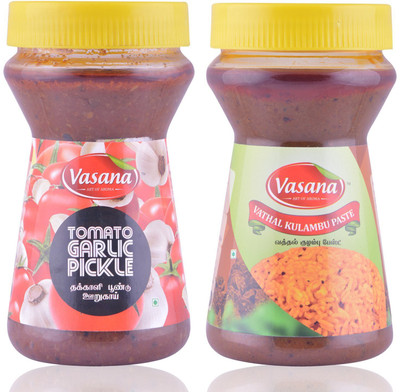

Vasana Tomato garlic pickle and Vathal kulambu paste Combo(300-300)