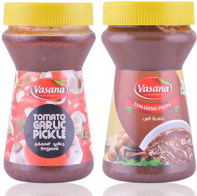 

Vasana Tomato garlic pickle and Tamarind paste Combo(300-300)