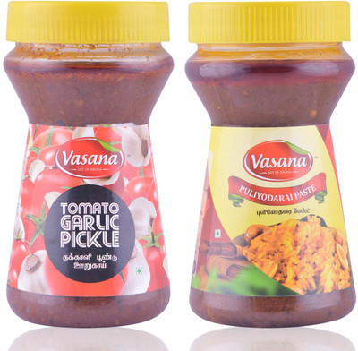 

Vasana Tomato garlic pickle and Puliyodarai paste Combo(300-300)
