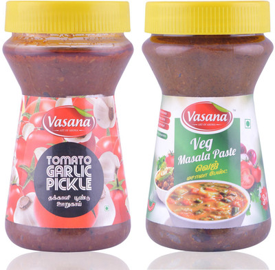 

Vasana Tomato garlic pickle and Veg masala paste Combo(300-300)