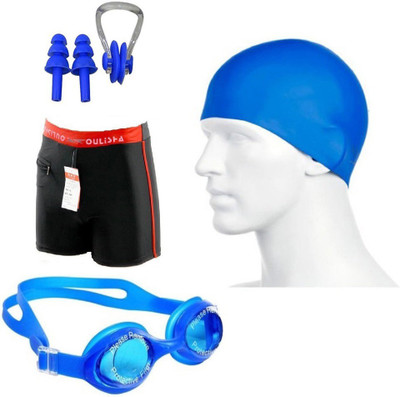 

Tima Swimming Cap And Goggles Combo Pack with free Ear & Nose Plug + Swimming Nikker Swimming Kit