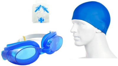 

Tima Swimming Cap And Goggles Combo Pack with free Ear & Nose Plug Swimming Kit