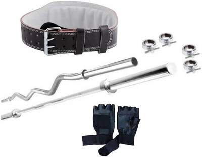

Monika Sports 3 FT CURL ROD + 3 FT STRAIGHT ROD WITH 4 LOCKS + GYM BELT + GYM GLOVES FOR EXERCISE Home Gym Kit