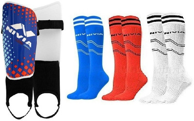 

Nivia 'Speedy' shin guard (Large) and 3 Pair of football Stockings (Color On Availability)- Football Kit