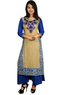 Fashionmandi Women Embroidered Straight Kurta(Blue)