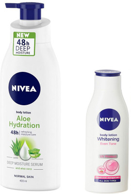 

Nivea ALOE HYDRATION LOTION WITH DEEP MOISTURE SERUM AND ALOE VERA 400 ML +WHITENING EVEN TONE BODY LOTION 75 ML(75 ml)
