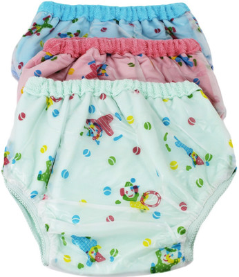 

Aashna Washable Baby Diapers Reusable Plastic Knickers with Towel Fabric Lining on the inside- Set of 3 (Blue, Green, Pink, Blue;green;multicolor;pink