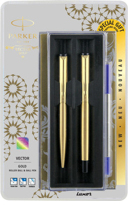 

Parker Vector Gold (R.B+B.P) With Free Gift Wrap Sleeve Roller Ball Pen(Pack of 2)