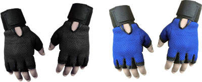 

Hopeberry Netted Wrist Support Gym & Fitness Gloves (, Black, Blue