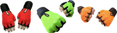 

Hopeberry Netted Wrist Support Gym & Fitness Gloves (Free Size, Red, Green, Orange), Green;orange;red